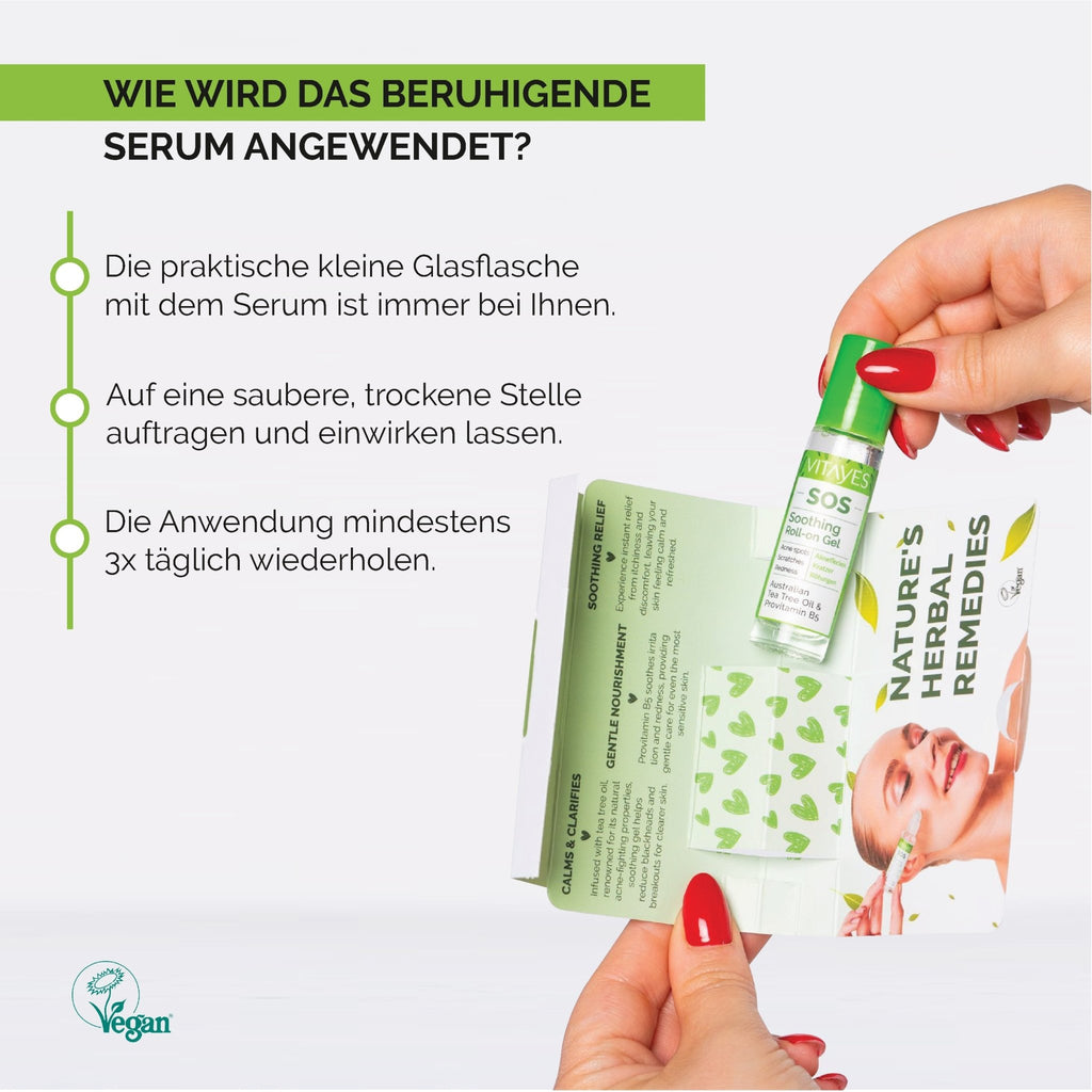 SOS Teebaumöl Roll-On von Vitayes, 10 ml, bei Pickeln, Rötungen und Hautreizungen, praktische Akut-Hilfe für die Haut.