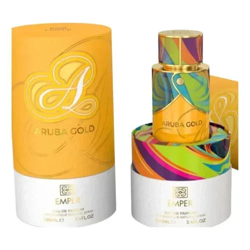 Luxus Aroma Emper Aruba Gold Eau de Parfum 100ml Flasche mit goldener Verpackung und eleganter Gestaltung