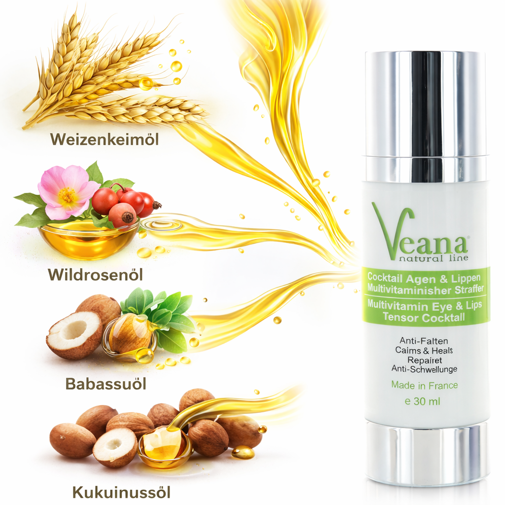 Veana Augen- und Lippenpflege, Eye & Lip Tensor Cocktail in 30ml Flasche mit pflegenden Ölen, für straffere Haut.