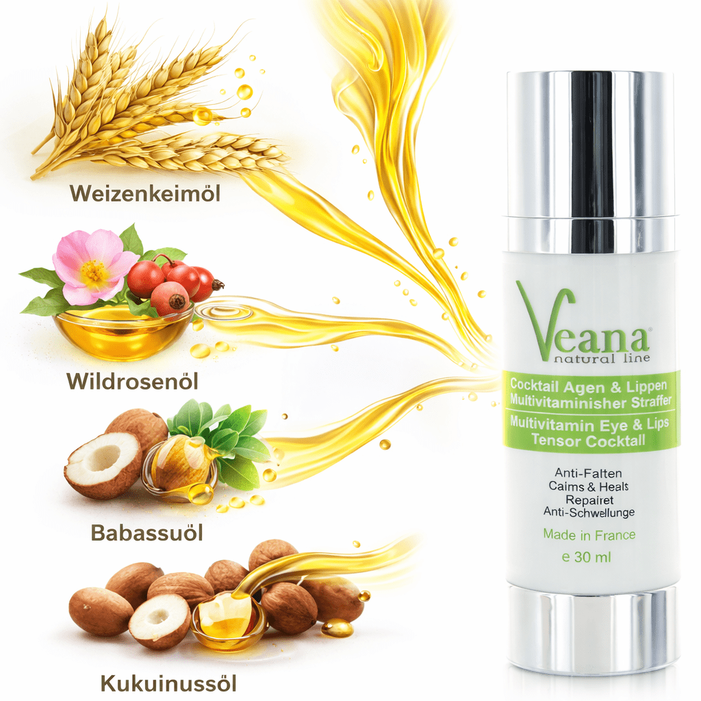 Veana Augen- und Lippenpflege, Eye & Lip Tensor Cocktail in 30ml Flasche mit pflegenden Ölen, für straffere Haut.
