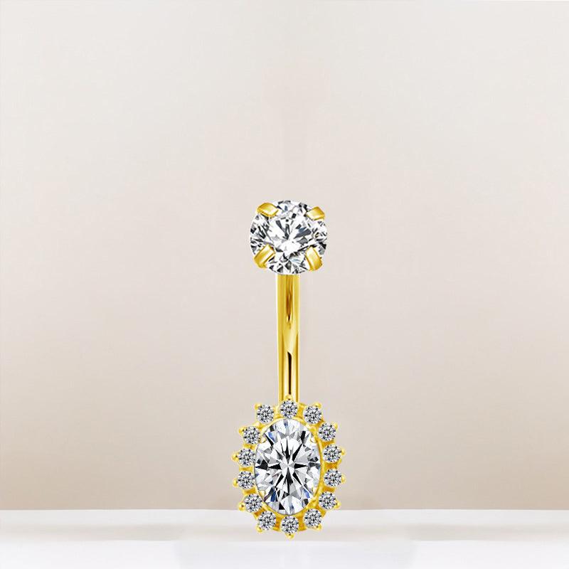 Bauchnabelpiercing aus Titan mit Halo-Zirkonia von ROYALSKIN, glänzendes Piercing mit funkelndem Zirkonia-Design.