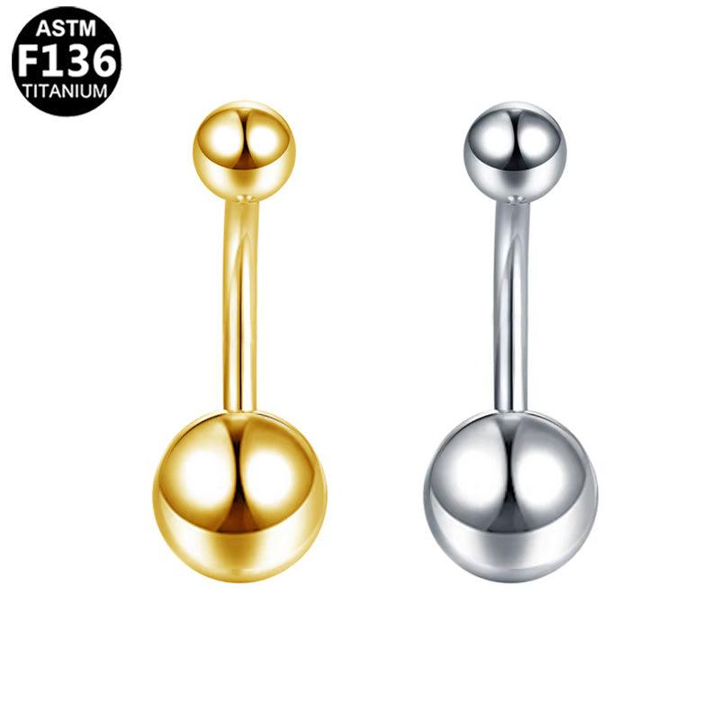 Titan-Bauchnabelpiercing von ROYALSKIN, einfaches Design, aus langlebigem Titan, zeigt das Piercing mit Schmuckstein.