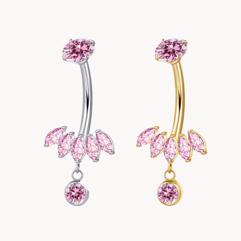 Bauchnabel Titan Bananabell 5 Marquise Kristalle in Pink - "Beauty by Fifi"
