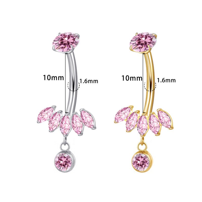 Bauchnabel Titan Bananabell 5 Marquise Kristalle in Pink - "Beauty by Fifi"