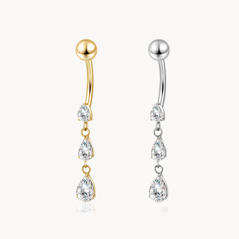 Titan-Bauchnabelpiercing mit 3-fach Tropfen-Design, ROYALSKIN Bananabell, glänzende Oberfläche, detailreiche Gestaltung