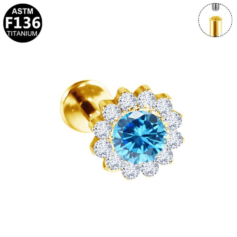 Titan Labret Piercing mit Zirkonia-Blume, glänzendes Design, stilvoller Schmuck für das Ohr, von ROYALSKIN
