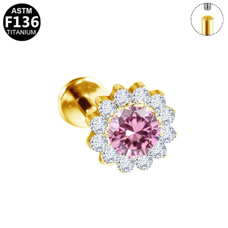 Titan Labret Piercing mit Zirkonia-Blume, elegantes Schmuckstück für Piercing, von ROYALSKIN