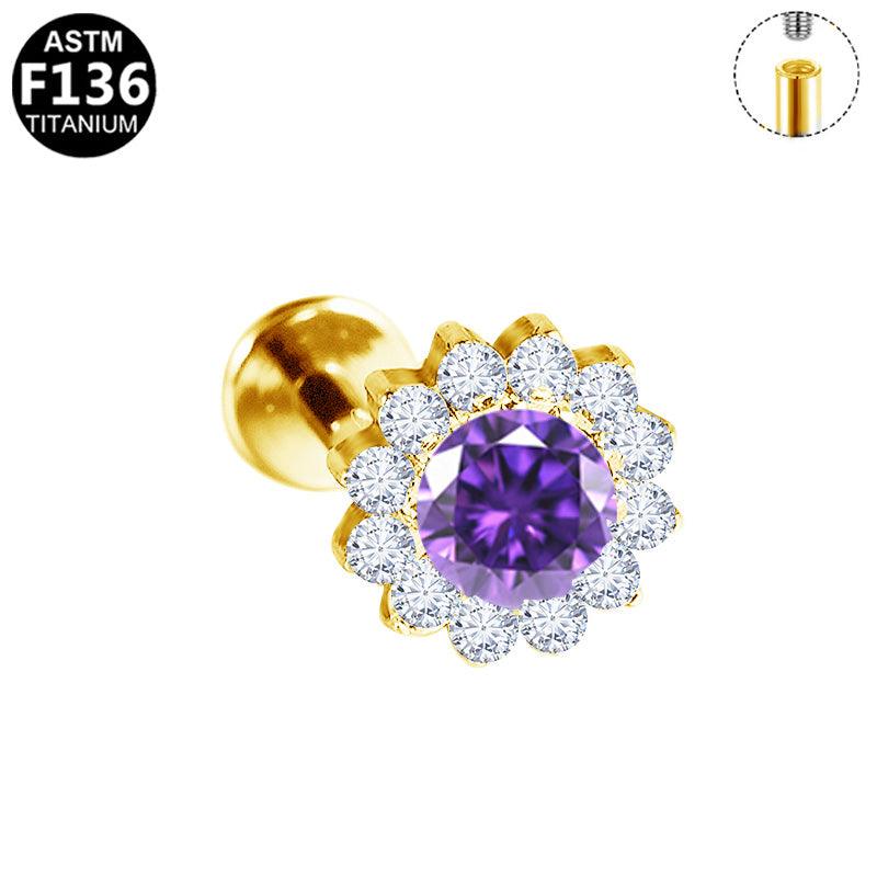 Titan Labret Piercing mit Zirkonia Blume, elegantes Schmuckstück für Piercings, von ROYALSKIN