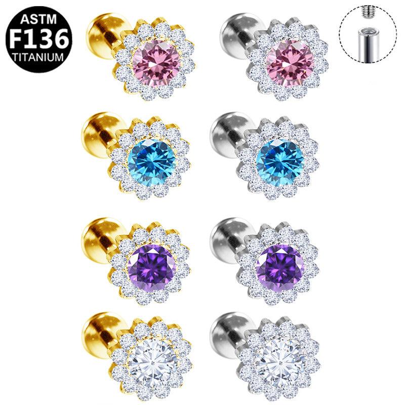 Titan Labret Piercing mit Zirkonia-Blume, elegantes Schmuckstück für Piercing-Schmuck von ROYALSKIN