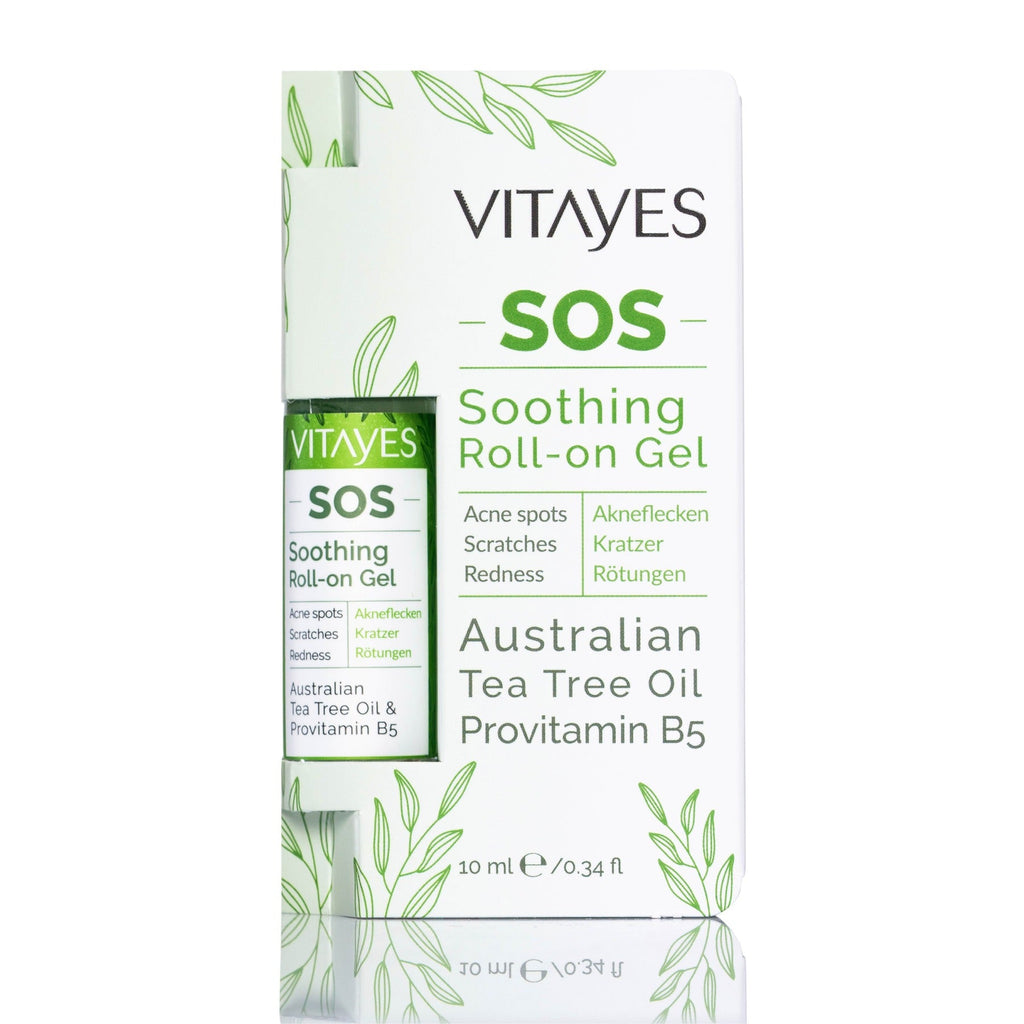 SOS Teebaumöl Roll-On von Vitayes, 10 ml, bei Pickeln, Rötungen und Hautreizungen, praktischer Hautpflege-Roll-On.