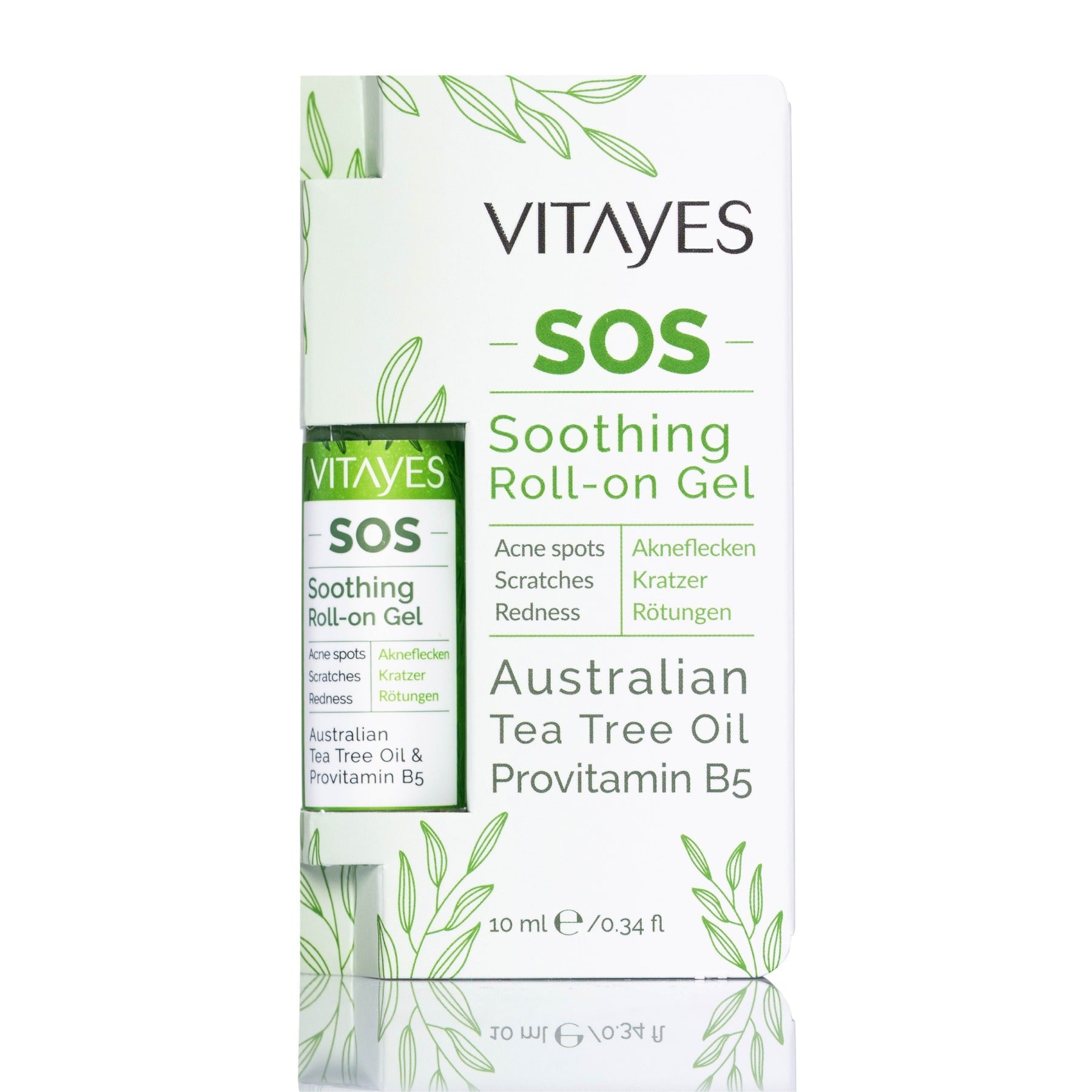 SOS Teebaumöl Roll-On von Vitayes, 10 ml, bei Pickeln, Rötungen und Hautreizungen, praktischer Hautpflege-Roll-On.