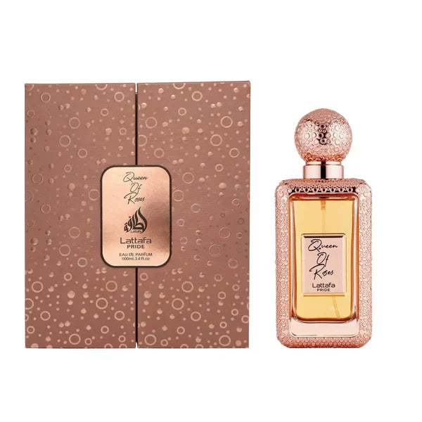 Lattafa Pride Queen of Roses Eau de Parfum 100 ml Flasche mit Rosenmuster, elegantes Parfum für Damen, Drop Fragra Marke