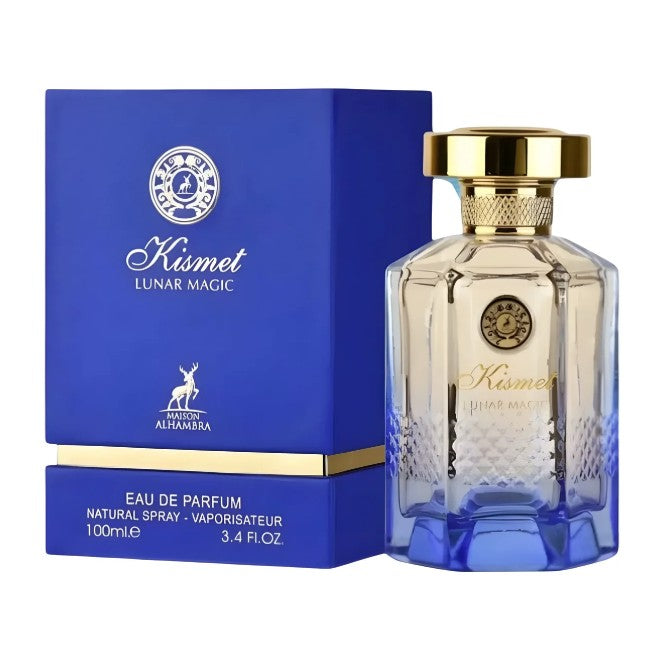 Drop Fragra Maison Alhambra Kismet Lunar Magic Eau de Parfum in 100 ml Flasche, mit eleganter Verpackung und floral-fruchtigem Design