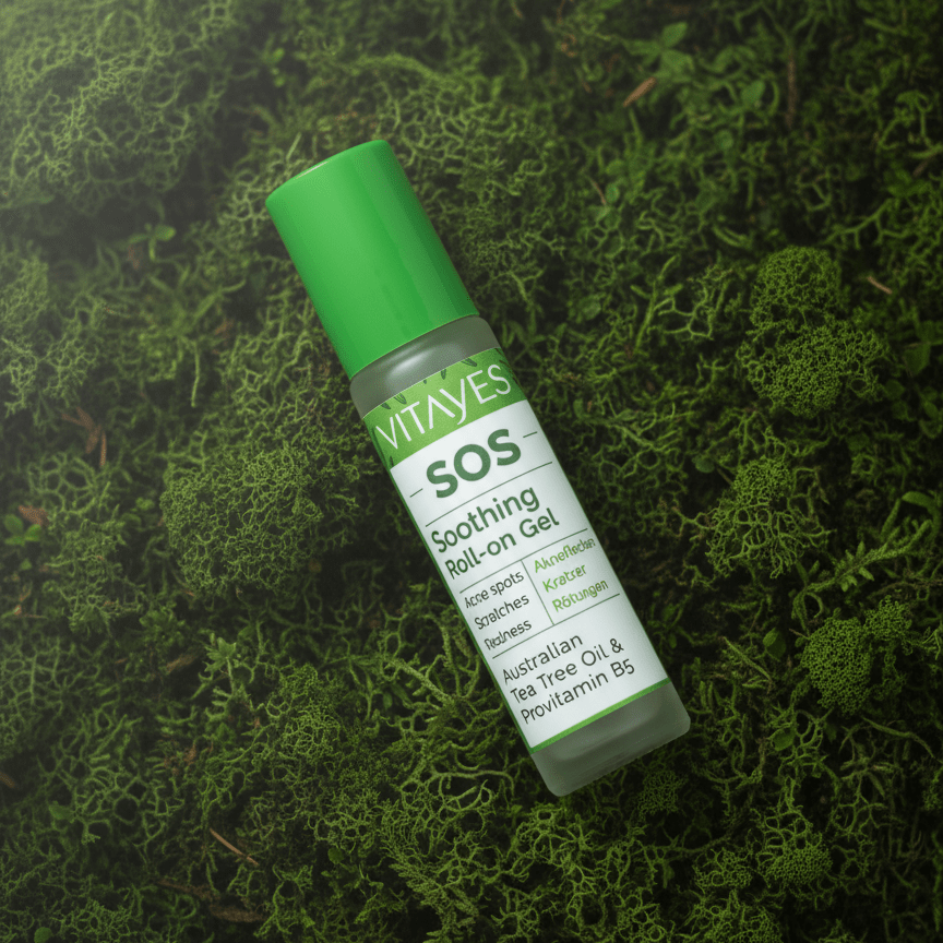 SOS Teebaumöl Gel von Vitayes zur schnellen Linderung bei Pickeln, Rötungen und Hautreizungen, beruhigende Hautpflege.