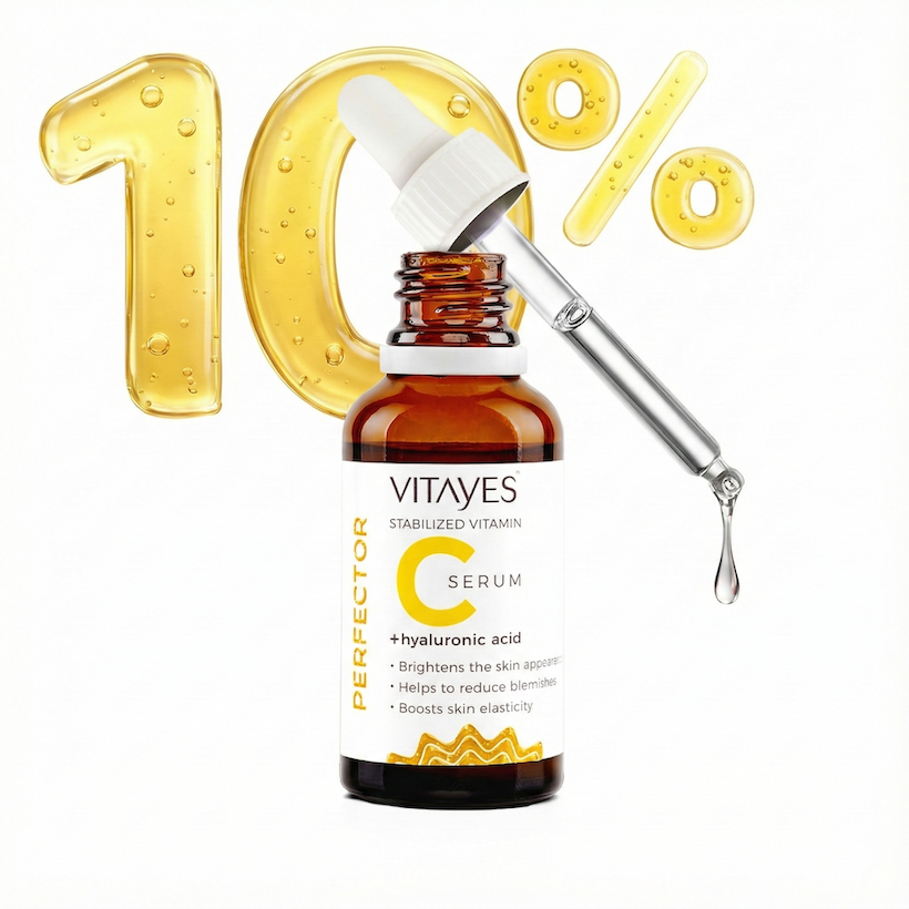 Vitamin C Serum mit Hyaluron, 30 ml, von Vitayes Perfector zur Hautpflege und Feuchtigkeitsversorgung.