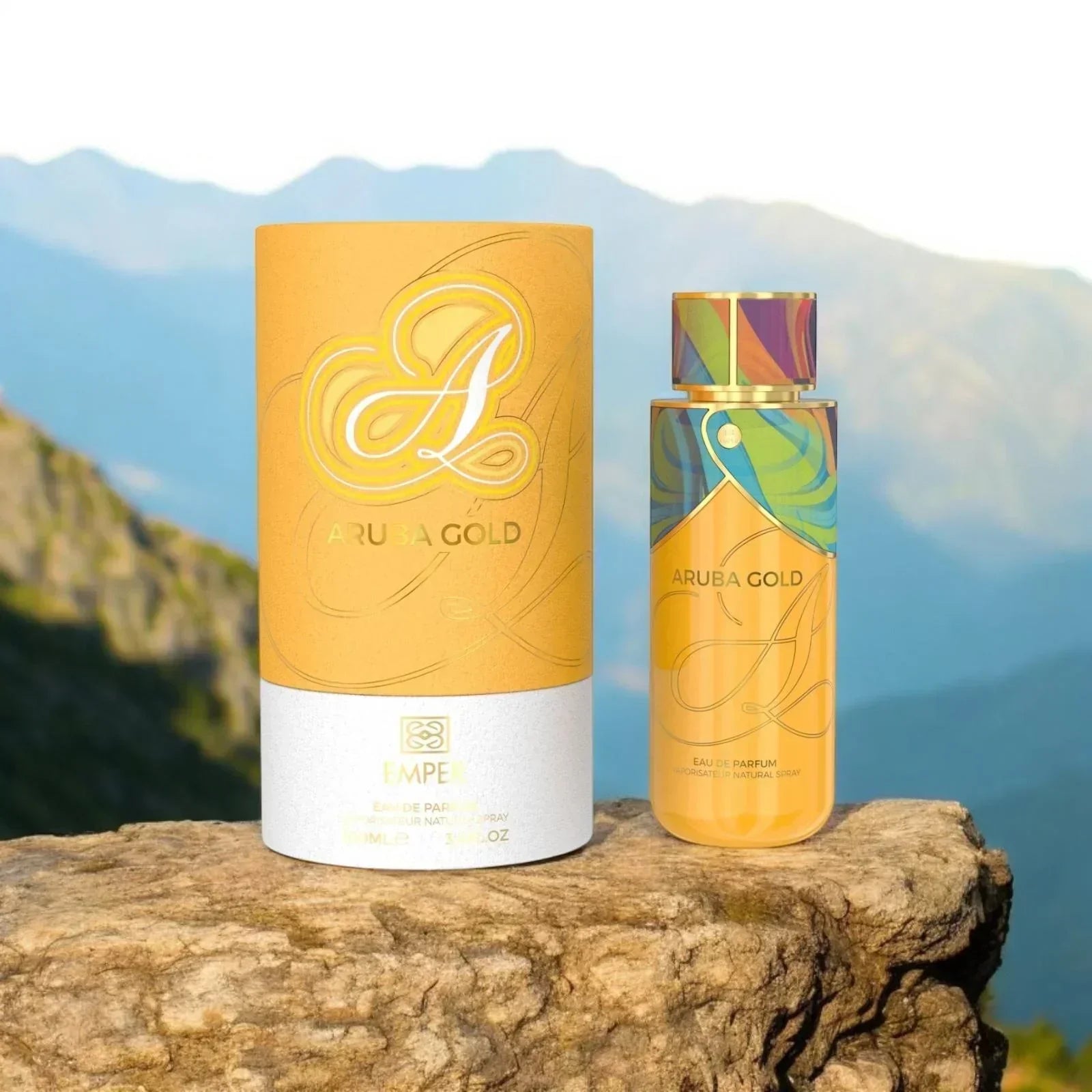 Luxus Aroma Emper Aruba Gold Eau de Parfum 100ml Flasche mit goldener Verpackung und eleganter Gestaltung