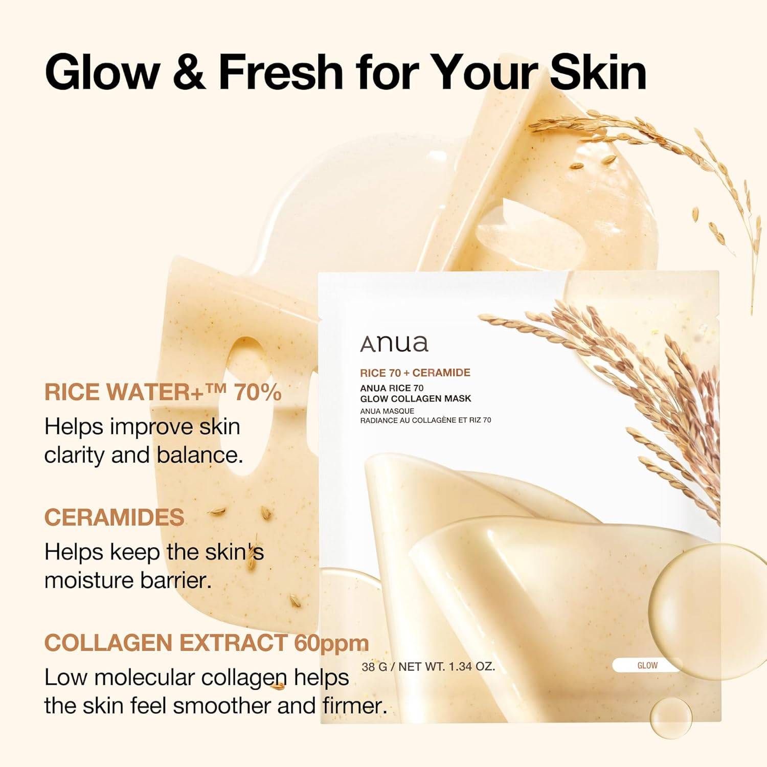 Anua Rice 70 Glow Collagen Mask 4er Pack