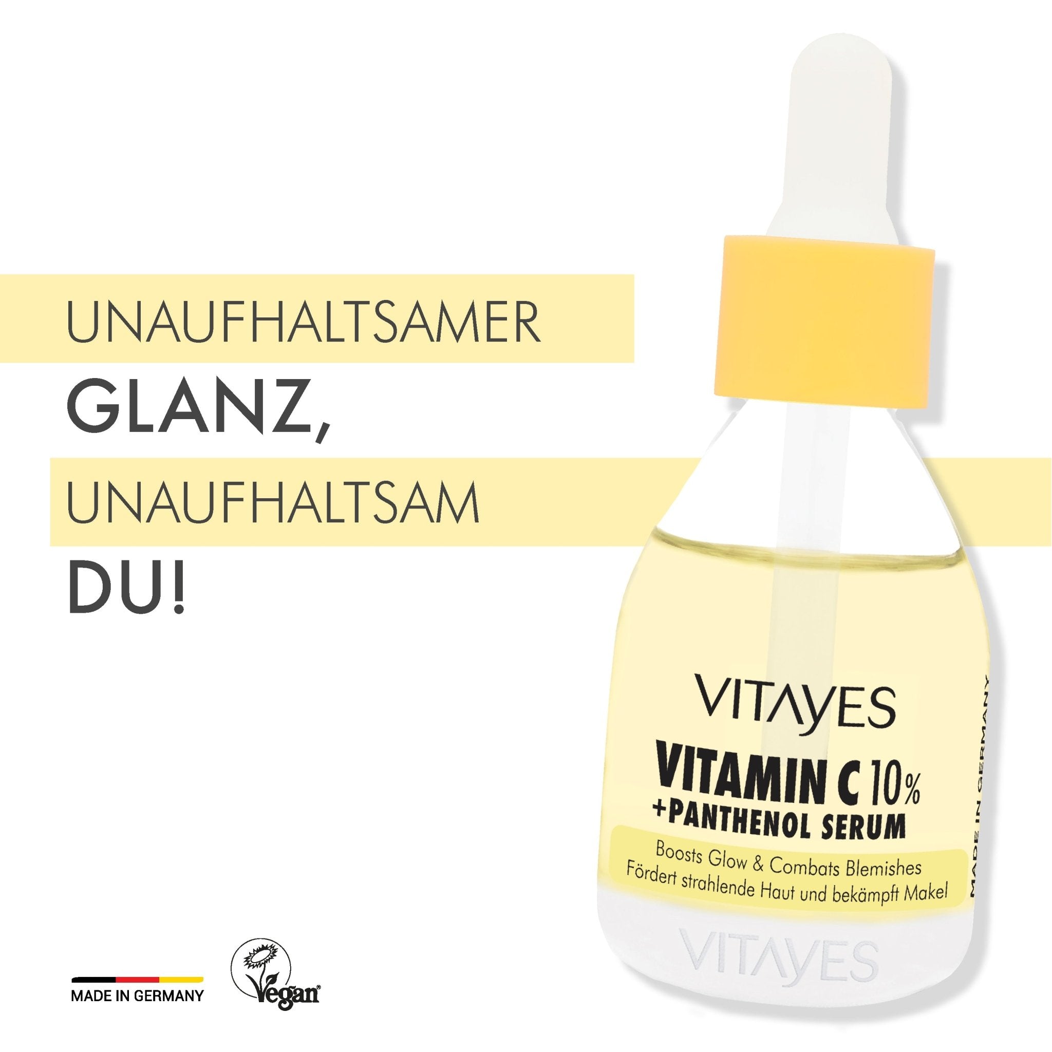 Vitamin C 10% + Panthenol Serum. Hautflecken - Reduktion & Sofortiger Glow 30 ml - "Beauty by Fifi"