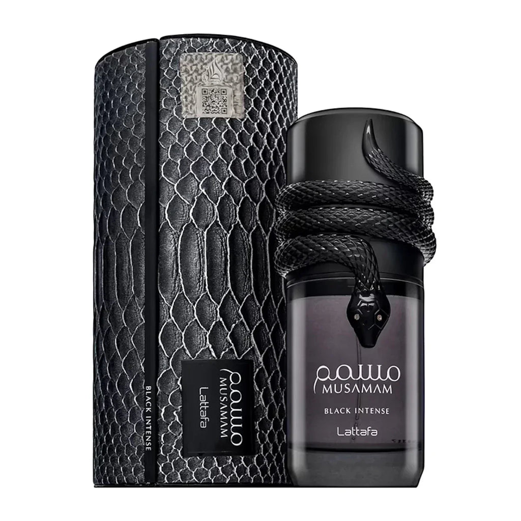 Lattafa Musamam Black Intense Eau de Parfum für Herren, 100 ml, mit Salbei, Muskat und Holznoten, luxuriöser Herrenduft
