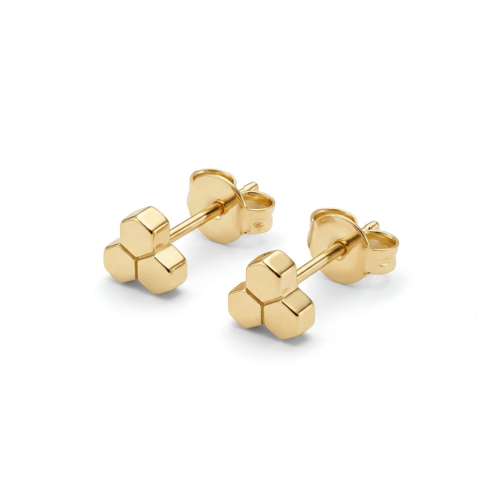 Hexa II Ohrstecker – Wabendesign 925 Silber & 18K Gold - "Beauty by Fifi"