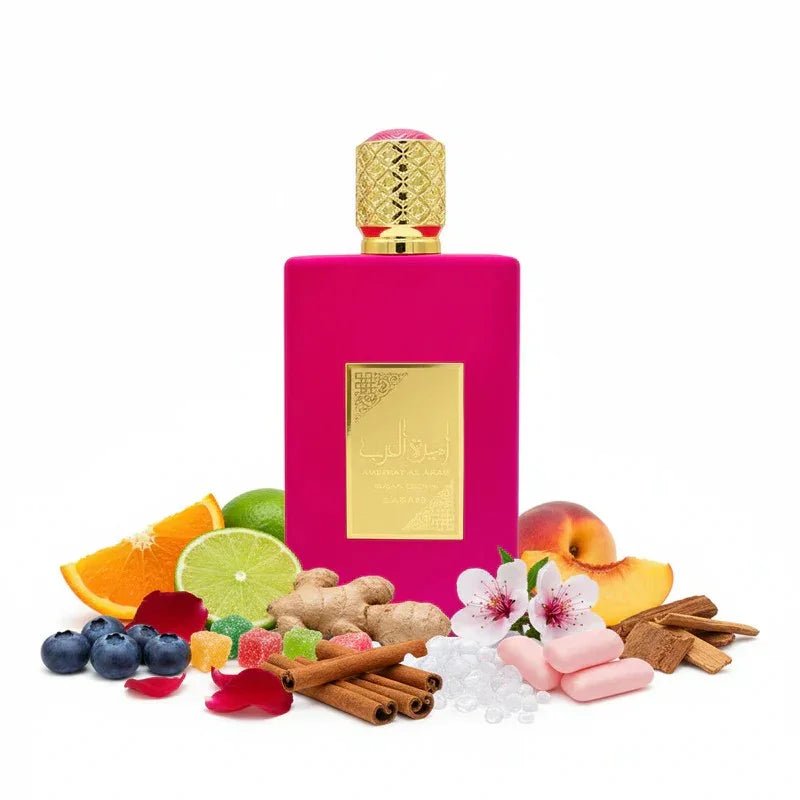 Luxus Aroma Ameerat Al Arab Sugar Crown Eau de Parfum 100 ml Flasche mit Orangen- und Rosenaromen, blauer Brombeere, Zedernholz und Musk