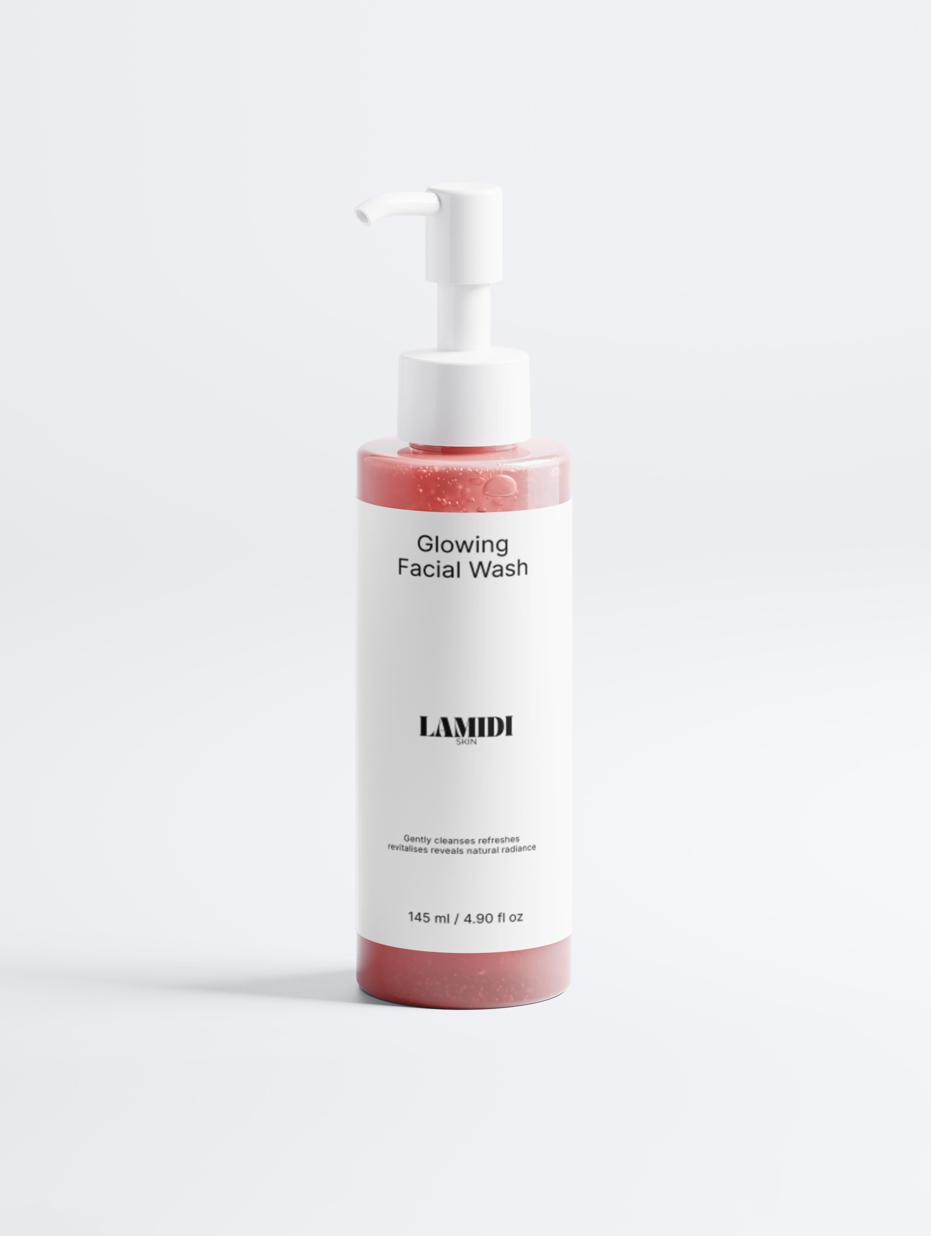 Sanfte Lamidibeauty Glowing Facial Wash mit schäumender Textur und erfrischendem Duft, ideal für strahlende Haut.