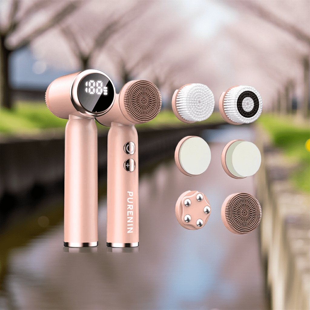 Elektrische Gesichtsbürste von Purenin, 6-in-1 Reinigungsset mit verschiedenen Aufsätzen für eine gründliche Hautpflege.